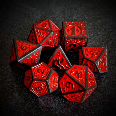 Red Vines on Black Acrylic - 7pcs RPG Full Dice Set Top